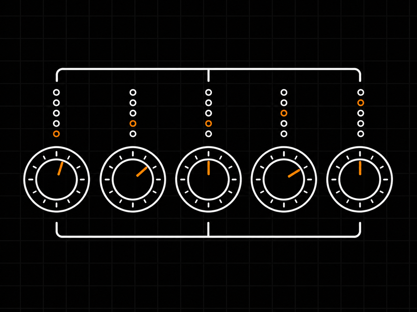 Five sections, stepped knobs